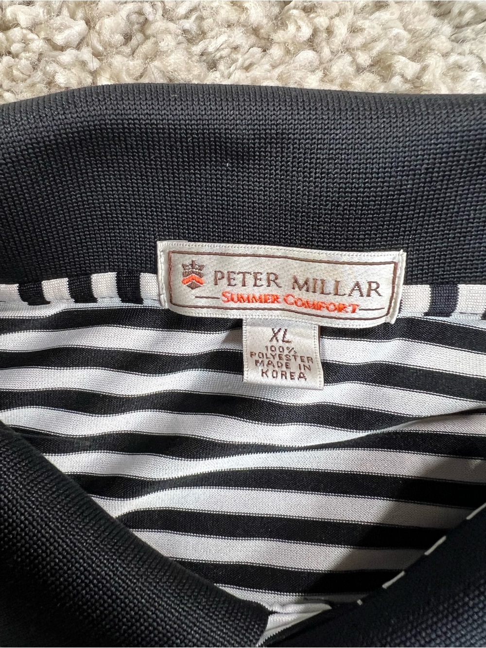 Peter Millar Summer Comfort Black and White Striped Polo XL - Picture 4 of 7